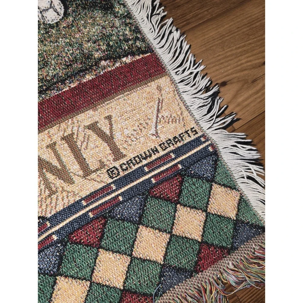 Vintage Golf Throw Blanket Clubhouse Member Eagle Par  Green Afghan 45